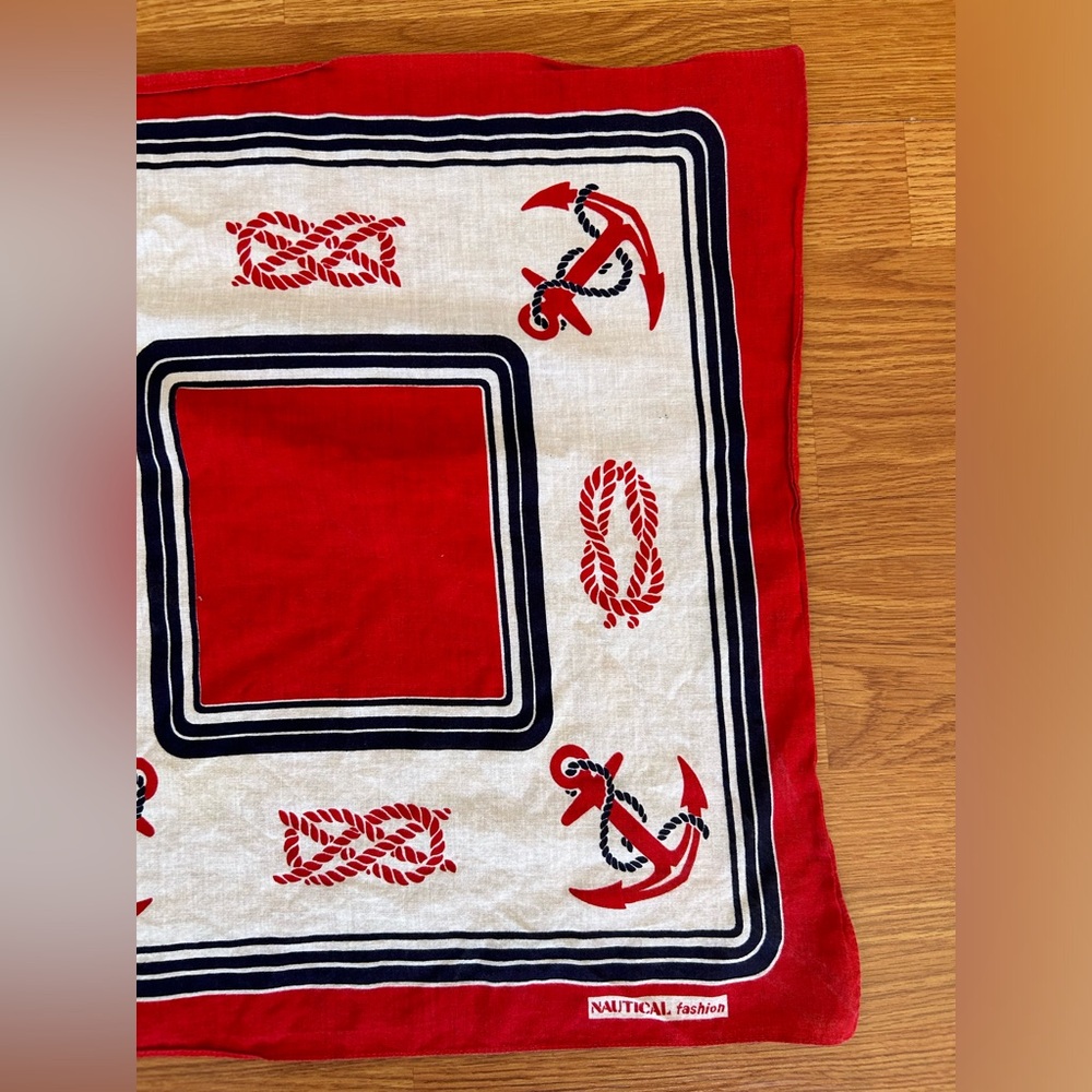 Vintage Red, White and Blue Nautical Bandana with Anchors and Knots - Picture 3 of 5